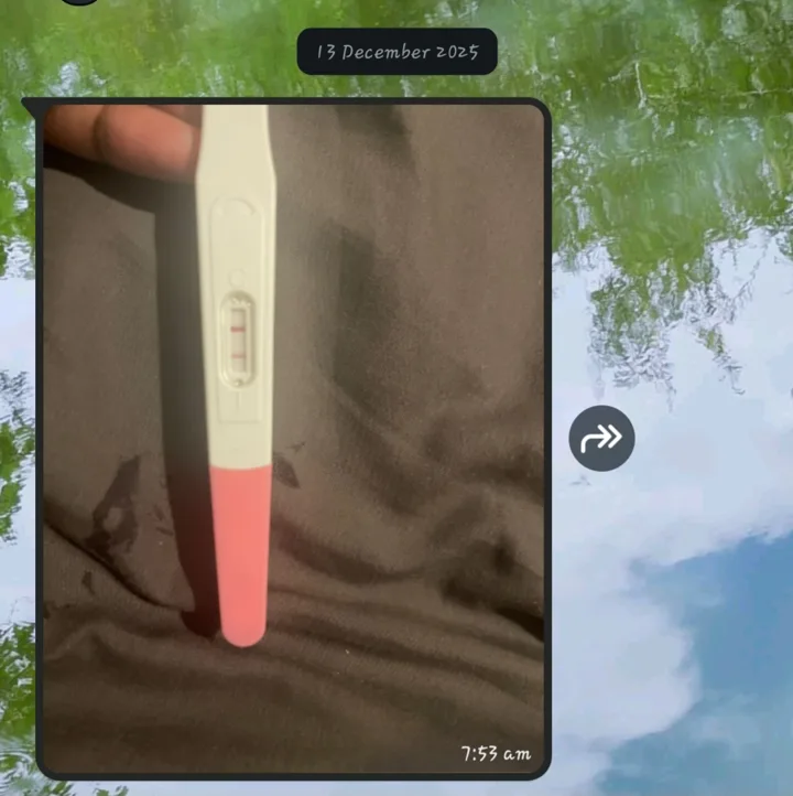 A WhatsApp photo message received by our team on 13 December 2025, showing a positive pregnancy test.