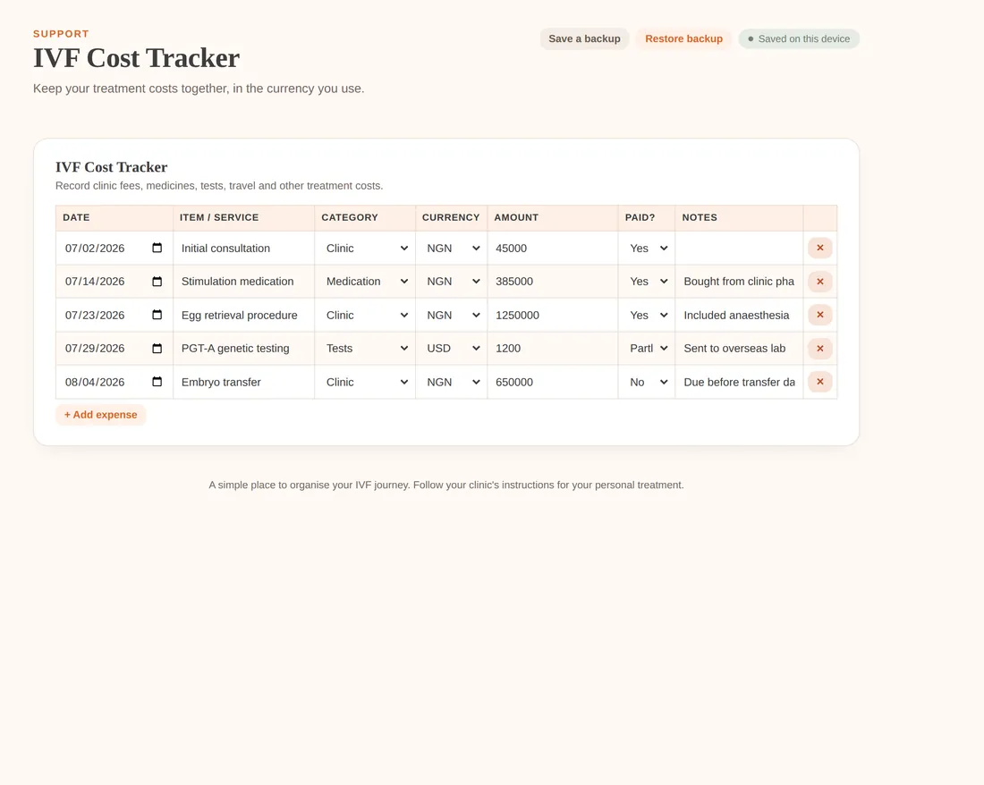 IVF cost tracker