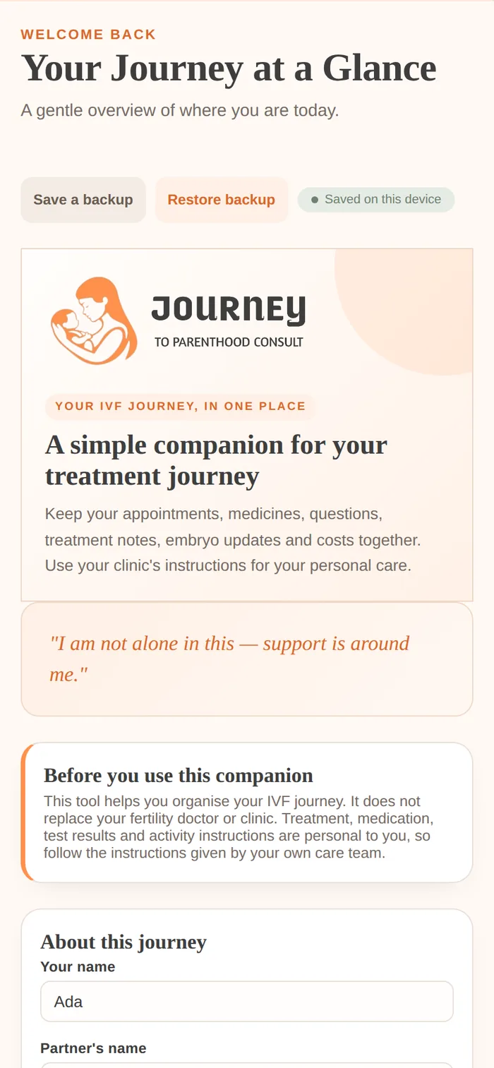 The IVF Companion dashboard on a phone