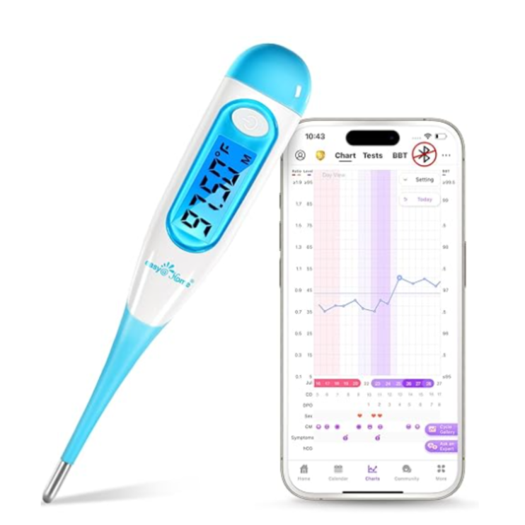 Easy@Home Digital Basal Thermometer with Blue Backlight LCD Display, 1/100th Degree High Precision and Memory Recall, NOT Bluetooth Enabled, Upgraded EBT-100B(Blue)