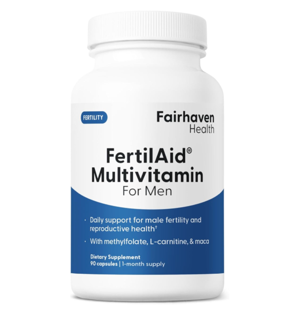 Fairhaven Health FertilAid for Men Prenatal Male Fertility Supplement | Count and Motility Support Pre-Conception for Him | Fertility Support Includes L-carnitine, Zinc, and Folate | 90 Capsules