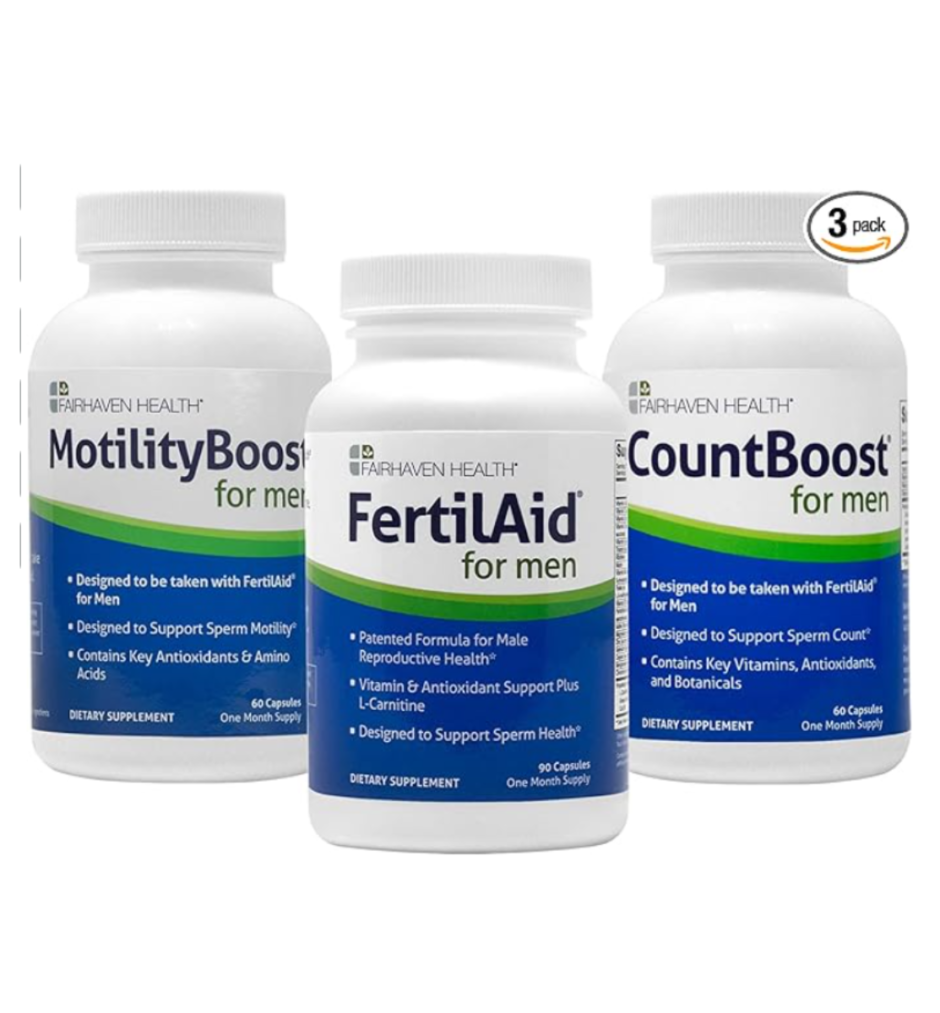 Fairhaven Health FertilAid for Men, MotilityBoost, and Countboost Combo | Fertility Supplements for Men | Male Fertility Supplement with Conception Vitamin and Fertility Support Prenatal Formula