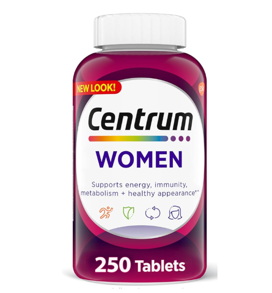 Centrum Multivitamin for Women, Multivitamin/Multimineral Supplement with Iron, Vitamin D3, B Vitamins and Antioxidant Vitamins C and E, Gluten Free, Non-GMO Ingredients - 250 Count