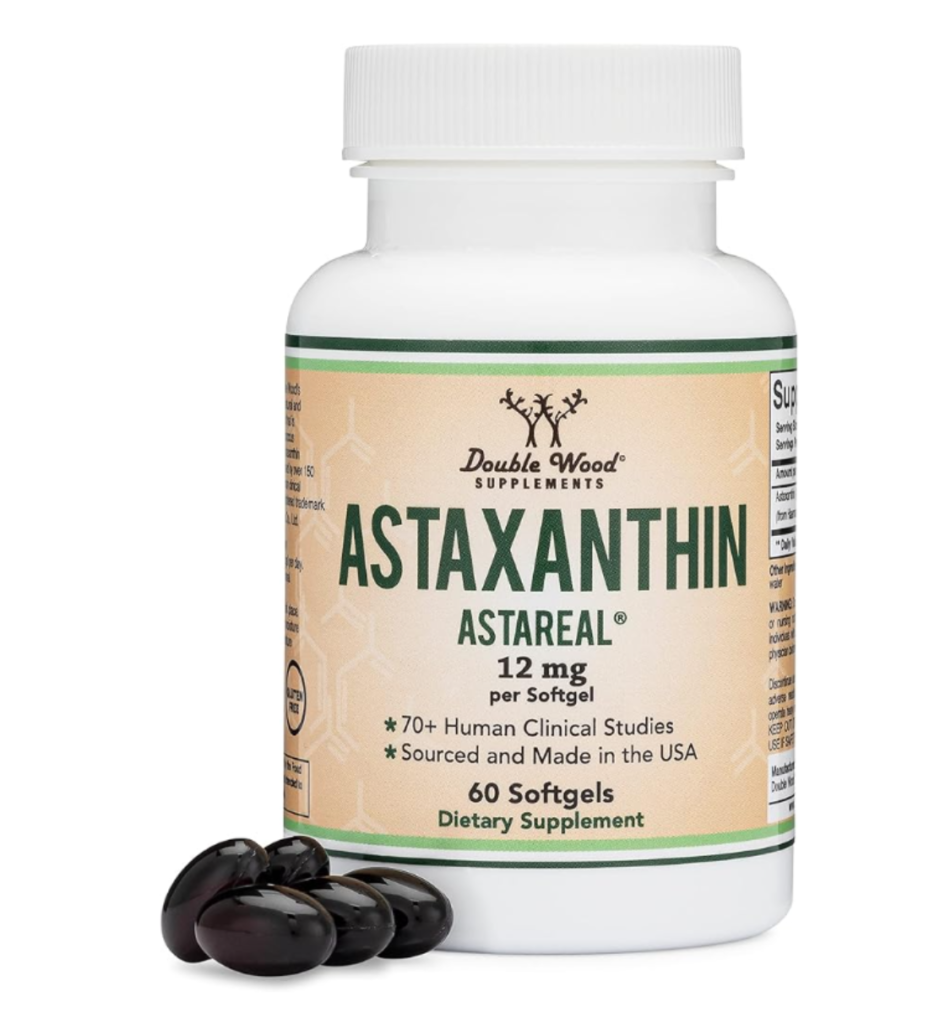 Astaxanthin 12mg Max Strength (AstaReal: Natural Patented Astaxanthin with 70+ Human Clinical Trials - World's Most Studied Brand) Grown, Harvested, and Made in The USA (Astaxantina) by Double Wood