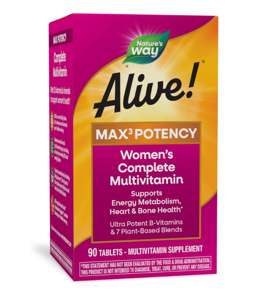 Nature's Way Alive! Max3 Potency Women's Complete Multivitamin, Supports Energy Metabolism, Heart & Bone Health*, with B-Vitamins Including Methylated B12 and Folate, 90 Tablets (Packaging May Vary)