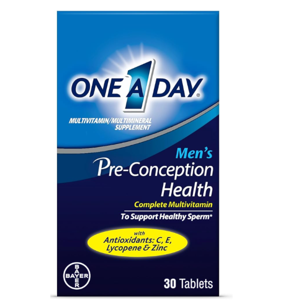 One A Day Men's Pre-Conception Health Multivitamin to Support Healthy Sperm, Supplement for Men with Vitamin C, Vitamin E, Selenium, Zinc, and Lycopene, 30 Count