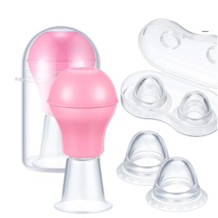 4 Pieces Nipple Sucker Nipple Corrector Nipple Puller Women Breastfeeding Flat Inverted Nipple, Aspirator Nipples Retraction Nipples Silicone Cups for Mommy Girl (Pink)