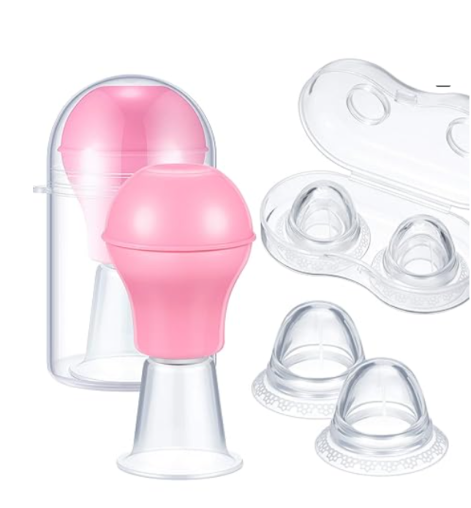 4 Pieces Nipple Sucker Nipple Corrector Nipple Puller Women Breastfeeding Flat Inverted Nipple, Aspirator Nipples Retraction Nipples Silicone Cups for Mommy Girl (Pink)