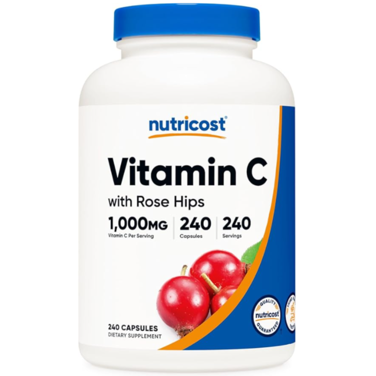 Nutricost Vitamin C with Rose HIPS 1025mg, 240 Capsules - Vitamin C 1,000mg, Rose HIPS 25mg, Premium, Non-GMO, Gluten Free Supplement