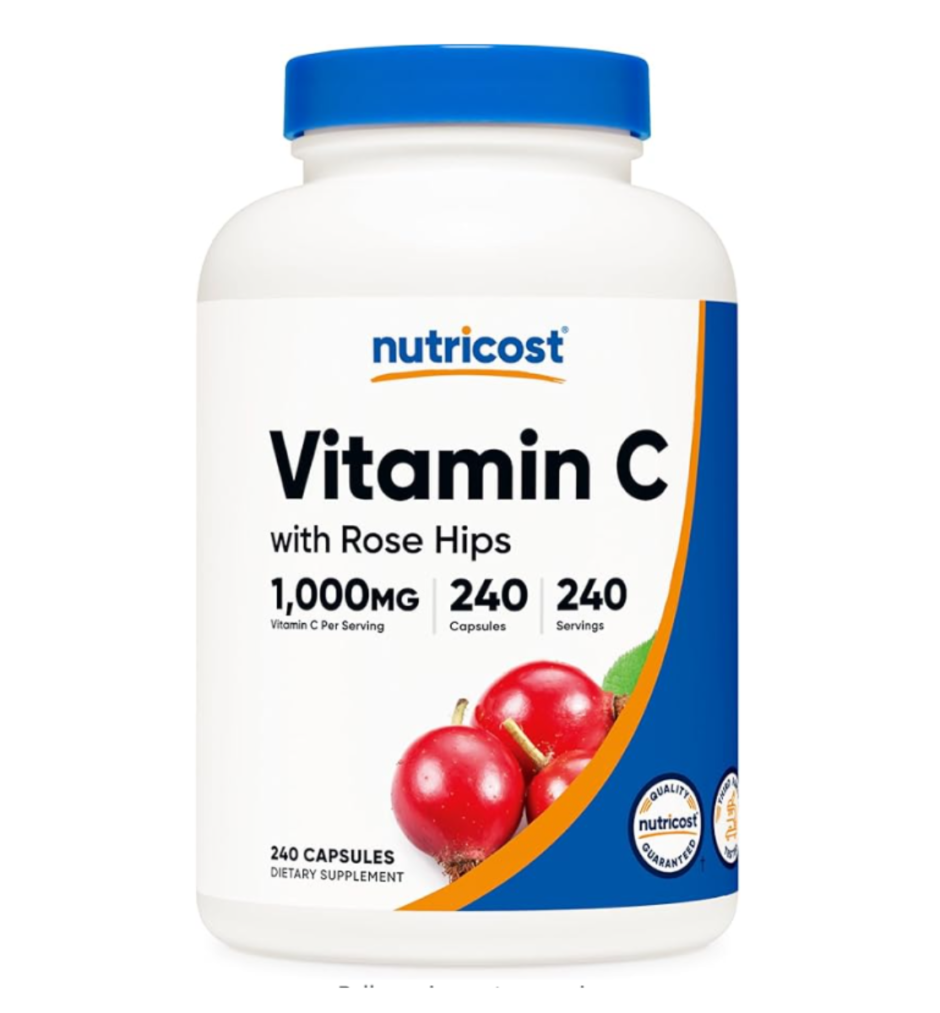 Nutricost Vitamin C with Rose HIPS 1025mg, 240 Capsules - Vitamin C 1,000mg, Rose HIPS 25mg, Premium, Non-GMO, Gluten Free Supplement