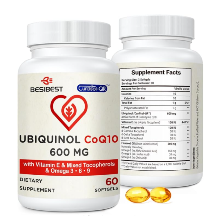 Ubiquinol CoQ10-600mg-Softgel, Active Coq10 Ubiquinol Supplement with Vitamin E & Omega 3, 6, 9, High Absorption-Coenzyme-Q10, Powerful Antioxidant for Energy Production, Tested, 60 Count