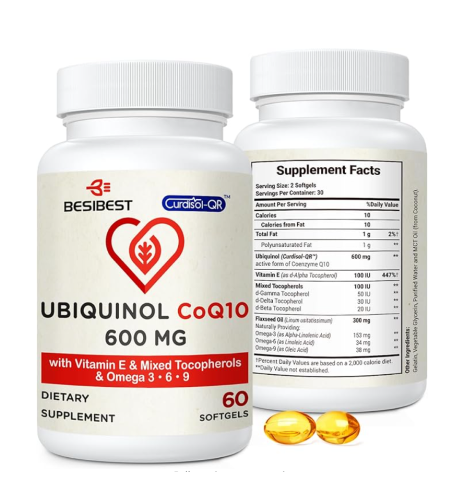 Ubiquinol CoQ10-600mg-Softgel, Active Coq10 Ubiquinol Supplement with Vitamin E & Omega 3, 6, 9, High Absorption-Coenzyme-Q10, Powerful Antioxidant for Energy Production, Tested, 60 Count