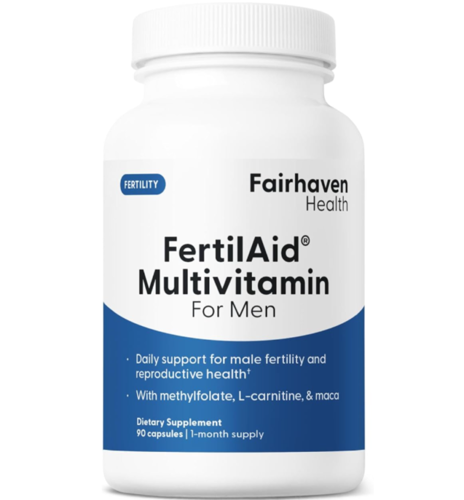 Fairhaven Health FertilAid for Men Prenatal Male Fertility Supplement | Count and Motility Support Pre-Conception for Him | Fertility Support Includes L-carnitine, Zinc, and Folate | 90 Capsules